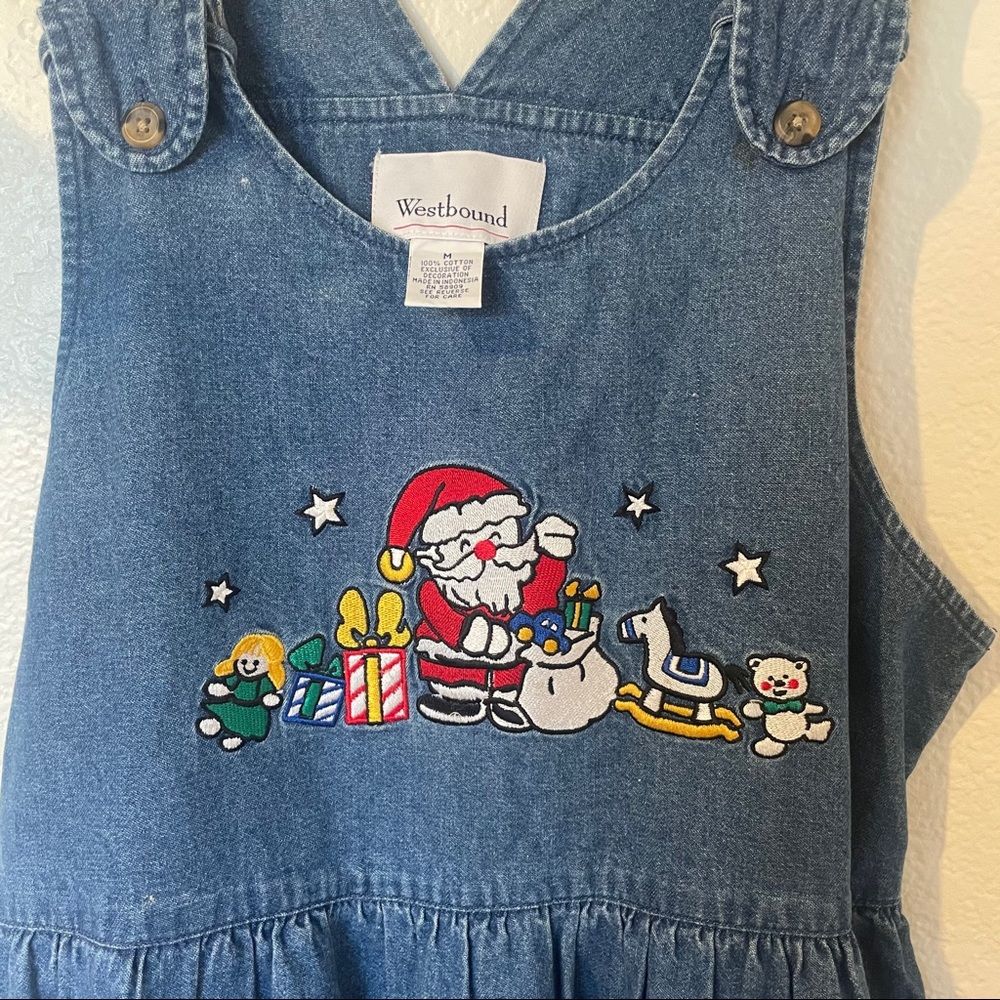 denim dress with christmas embroidery on the front